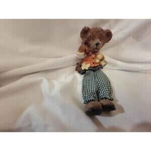 Hobo bear calling home. funny figurine vintage figurine with baggy pants shelf